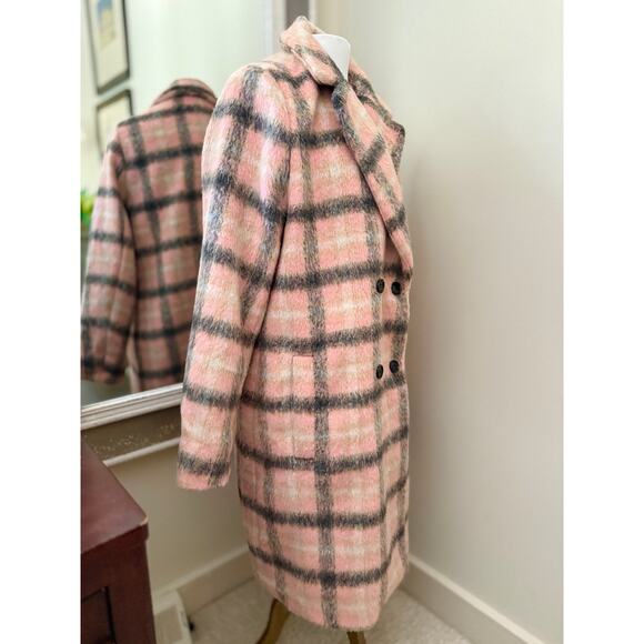 LOFT Wool Blend Coat Pink Gray Plaid Double Breasted Long Winter Overcoat XLT - Picture 8 of 10